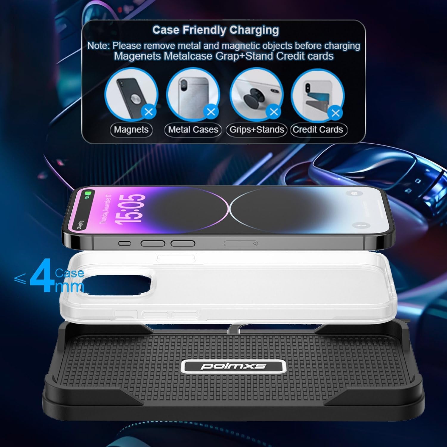 Wireless Charger, Wireless Car Charger Chargng Pad 15W Fast Wireless Phone Charger Cell Phone Cordless Charger Charging Mat Compatible with Iphone 11/12/12/14/15 Galaxy S21/S22/S23/24 (C12Y)