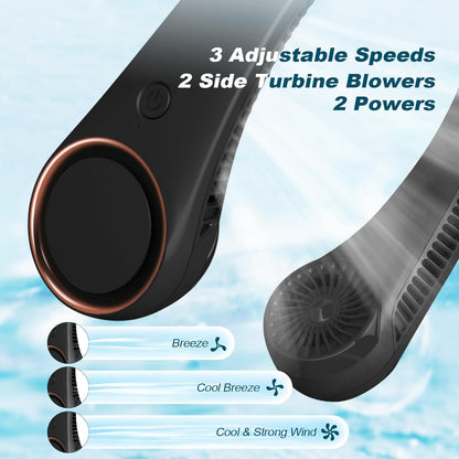 Neck Fan: Portable Personal Neck Cooling Rechargeable Bladeless Fan - Hands Free 3 Speed 4000 Mah Battery USB Operated Wearable Headphone Design - for Men Women Outdoor Indoor (Black)