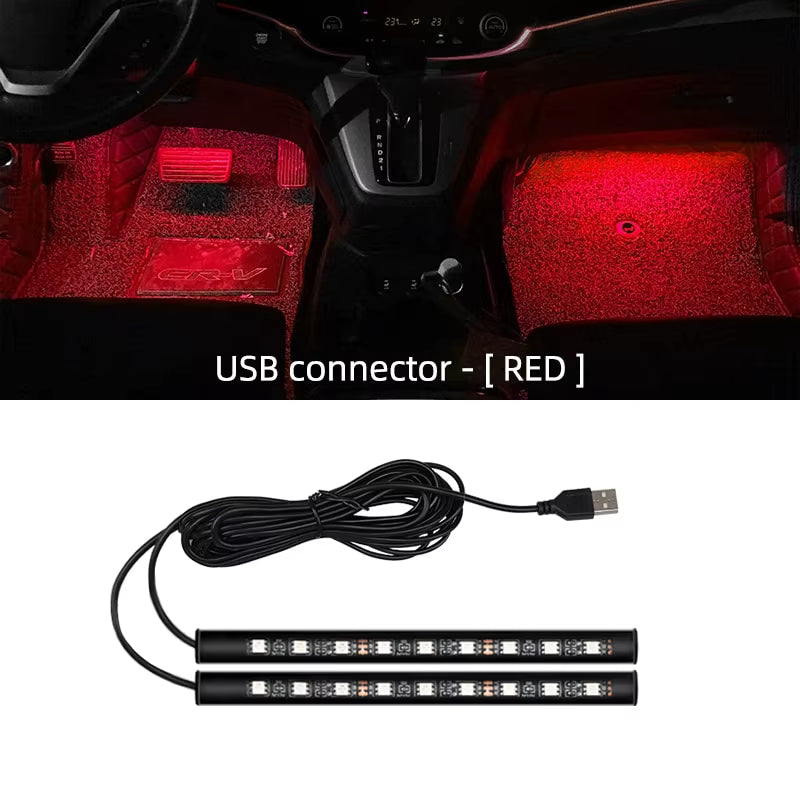 LED Car Neon Foot Lights - Interior Decorative Backlight with USB and Cigarette Lighter Connectivity