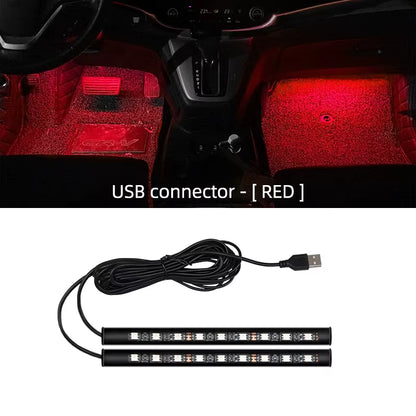 LED Car Neon Foot Lights - Interior Decorative Backlight with USB and Cigarette Lighter Connectivity