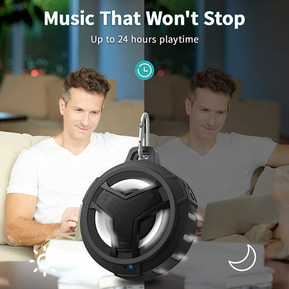 Bluetooth Shower Speaker, Waterproof Portable Bluetooth Speakers, TWS IP67 Waterproof Outdoor Speaker Wireless with LED Light, Floating, 2000Mah, Hands-Free for Shower, Pool, Beach, Bike -Black
