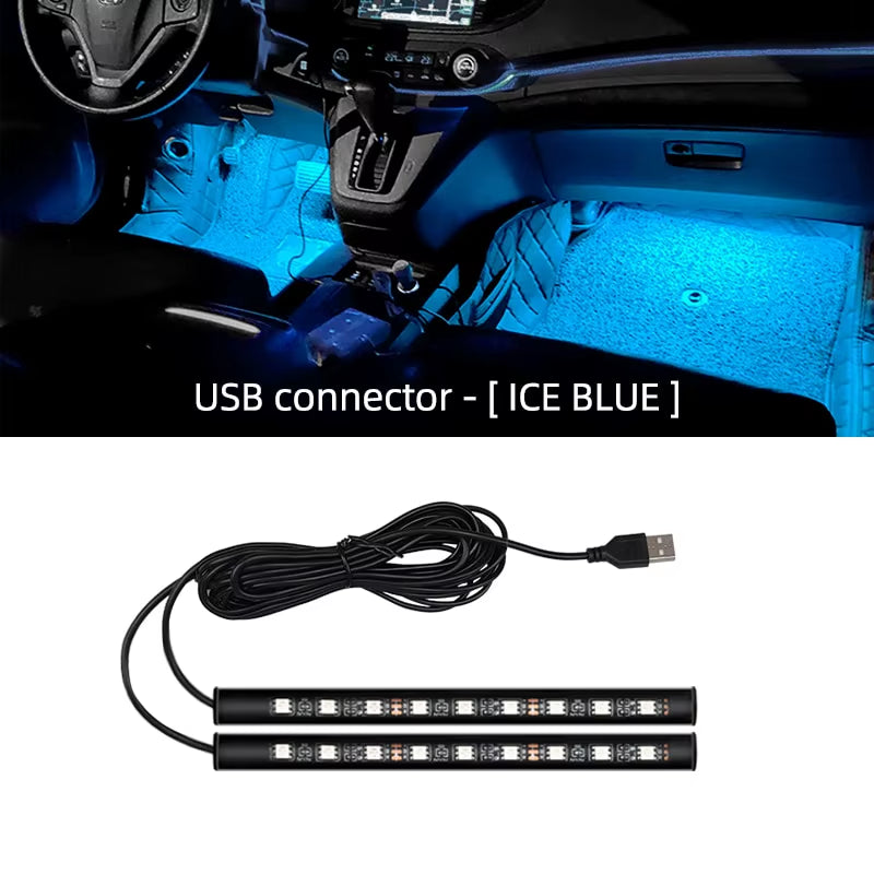 LED Car Neon Foot Lights - Interior Decorative Backlight with USB and Cigarette Lighter Connectivity