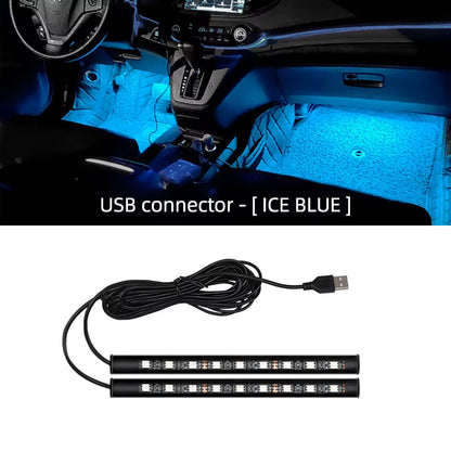 LED Car Neon Foot Lights - Interior Decorative Backlight with USB and Cigarette Lighter Connectivity