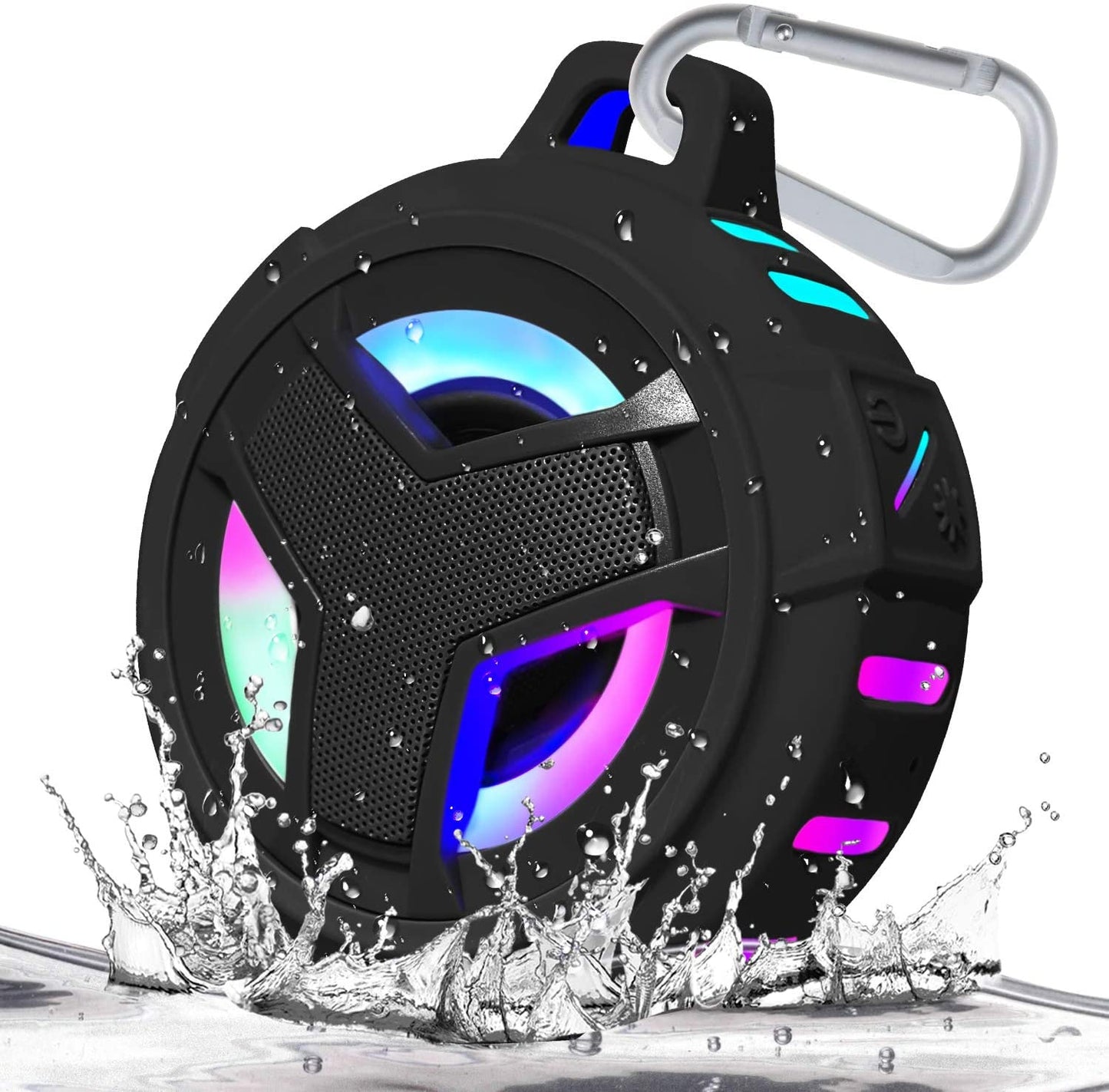 Bluetooth Shower Speaker, Waterproof Portable Bluetooth Speakers, TWS IP67 Waterproof Outdoor Speaker Wireless with LED Light, Floating, 2000Mah, Hands-Free for Shower, Pool, Beach, Bike -Black