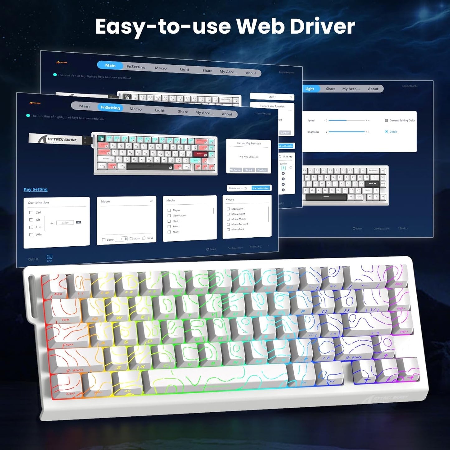 ATTACK SHARK X68 HE Rapid Trigger Mechanical Keyboard Magnetic Switch 60% Wired