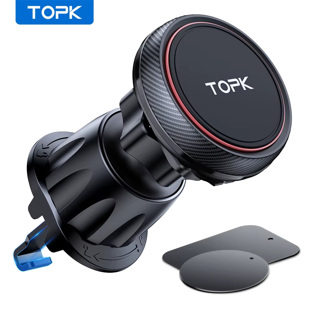 TOPK Magnetic Car Phone Mount - 6 N52 Strong Magnets Air Vent Holder,360°Rotation for Iphone17 & All Mobile Phones