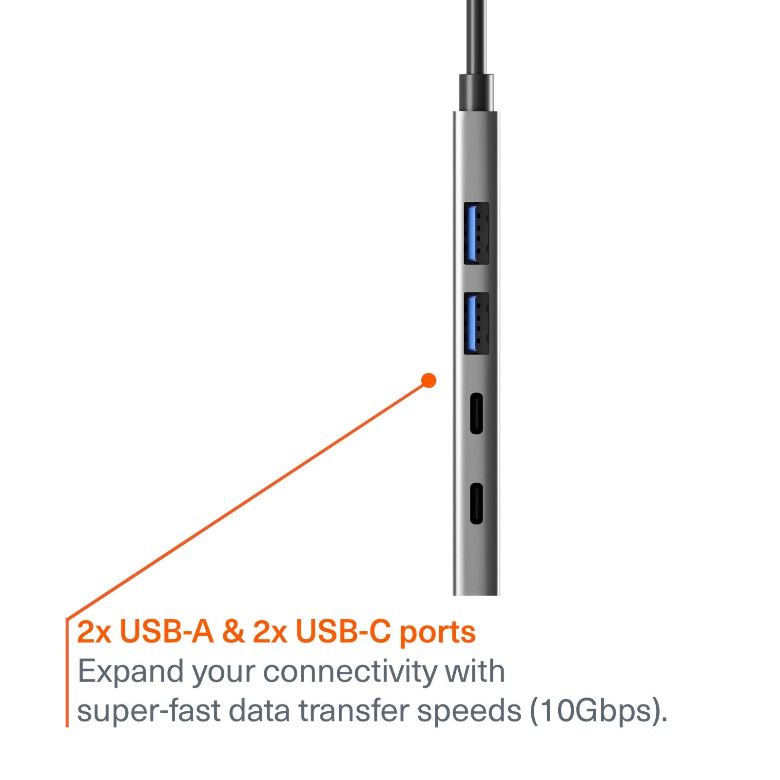 Cygnett 4-in-1 USB-C to USB-C & USB-A Hub - side view