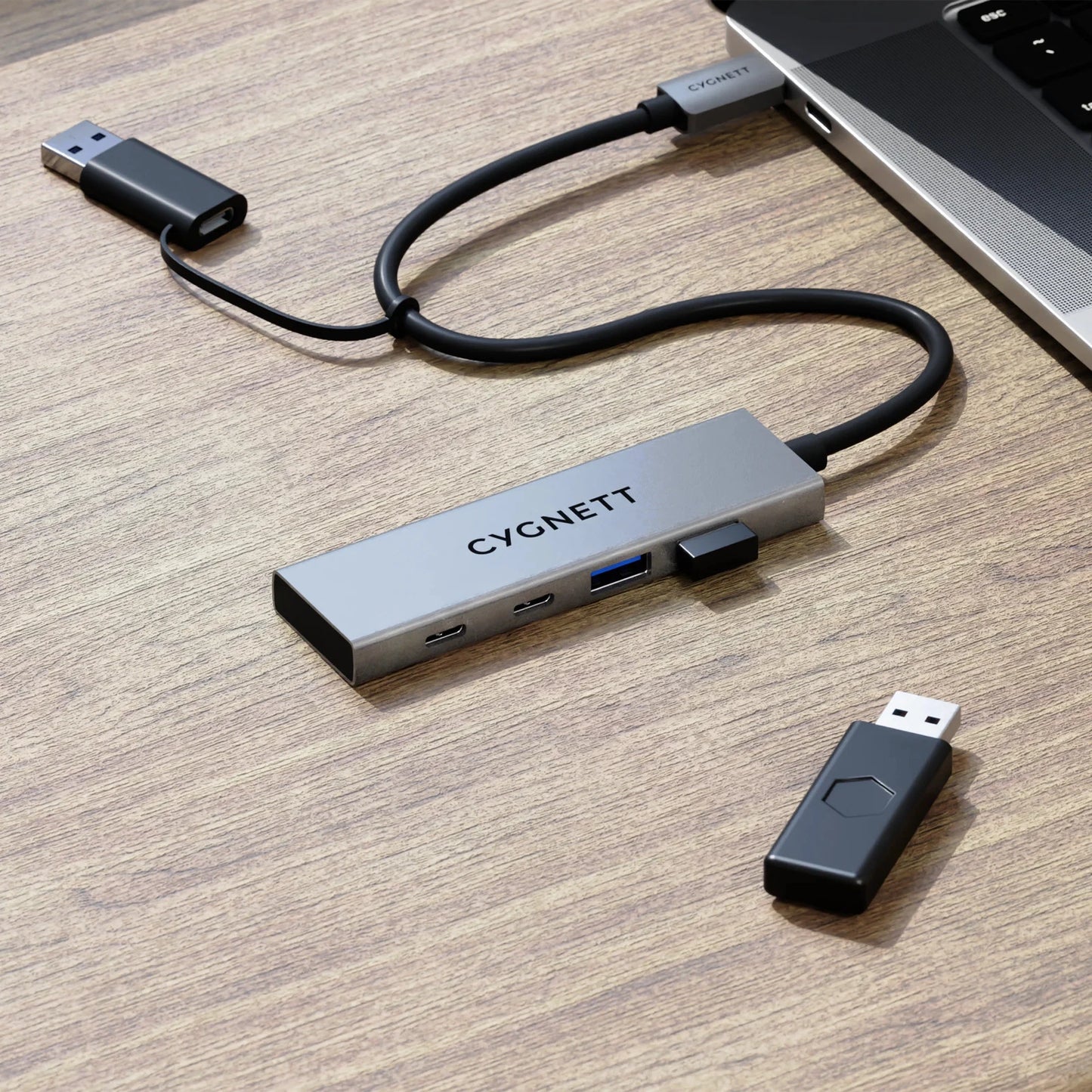 Cygnett 4-in-1 USB-C to USB-C & USB-A Hub - in use