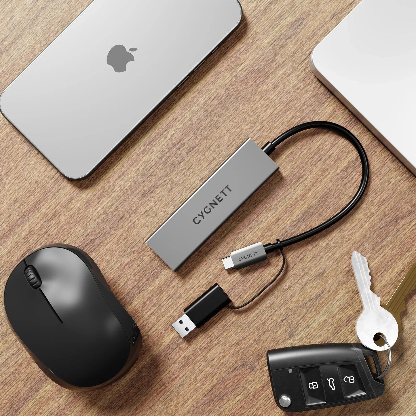 Cygnett 4-in-1 USB-C to USB-C & USB-A Hub - ports detail