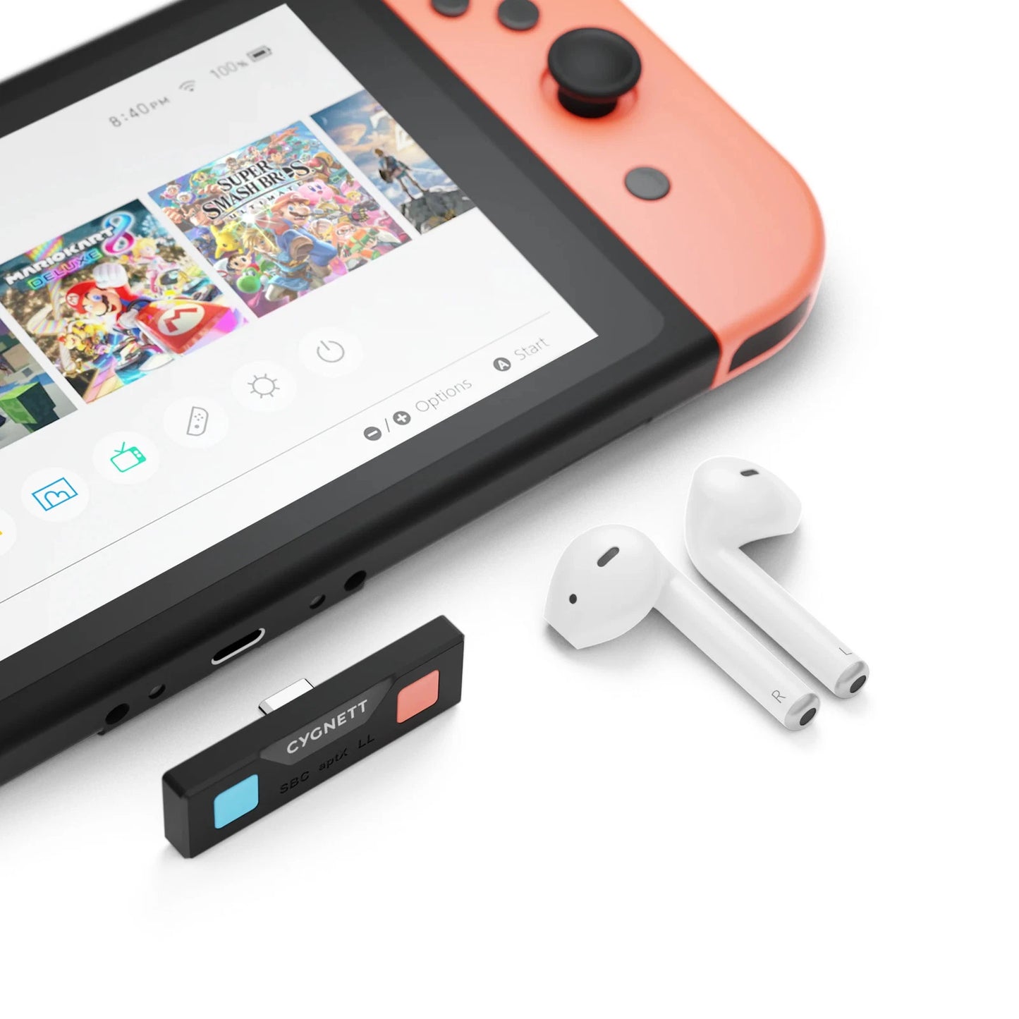 Cygnett Wireless Audio Adapter for Nintendo Switch - plugged in